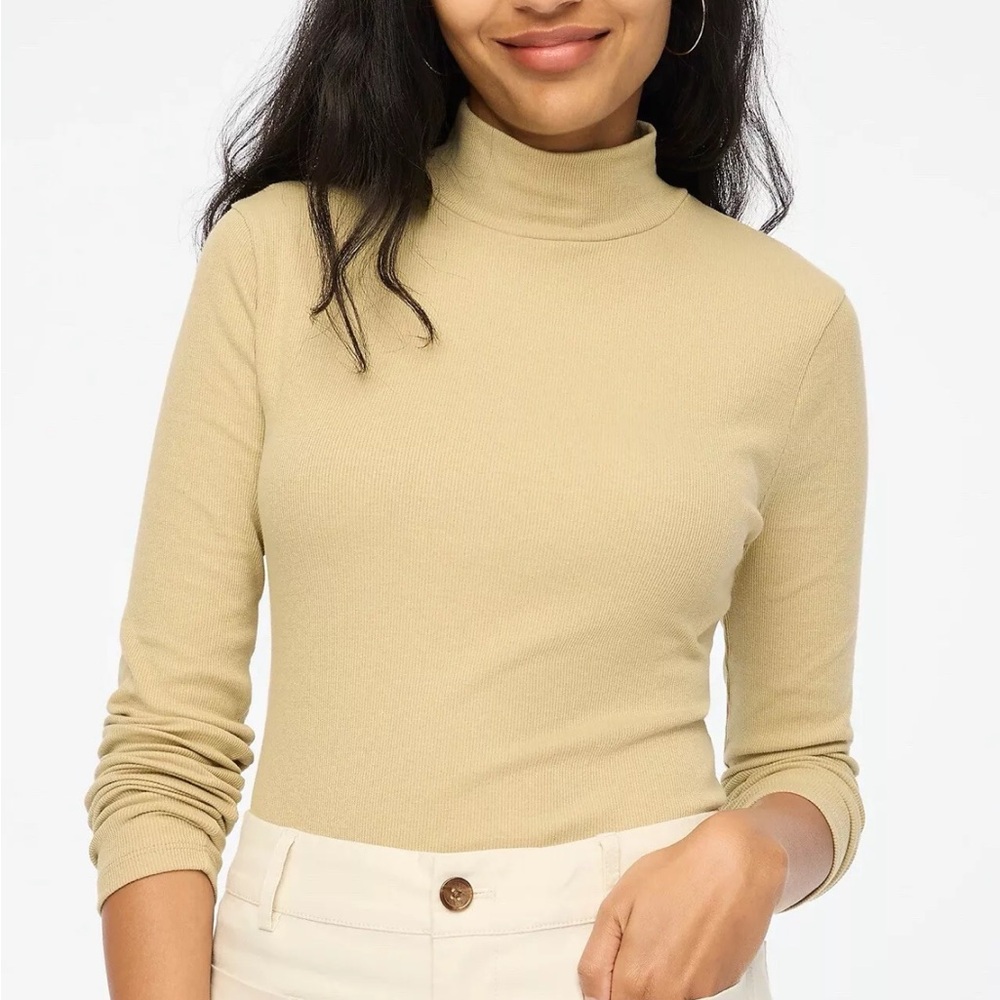 J.Crew Women’s Camel Ribbed-knit mockneck top size M NWT #BU469